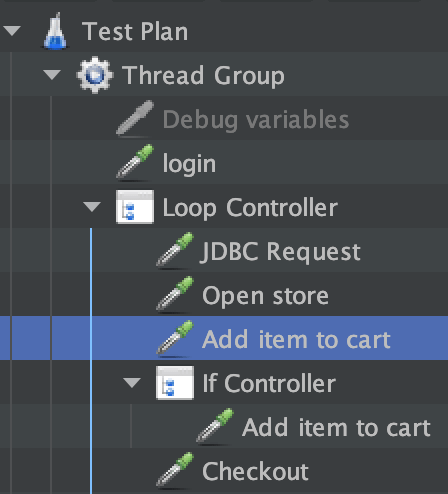 JMeter tree with Darklaf Darcula theme
