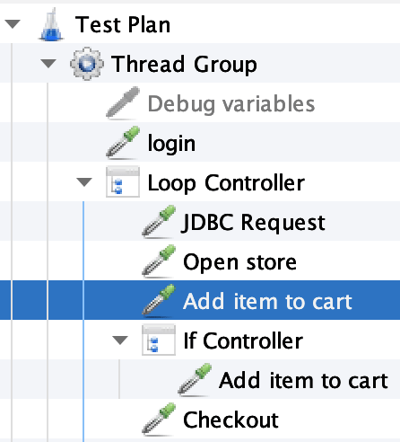JMeter tree with Darklaf IntelliJ theme
