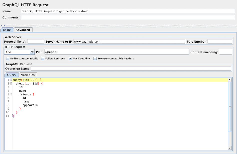 Screenshot of Control-Panel of GraphQL HTTP Request