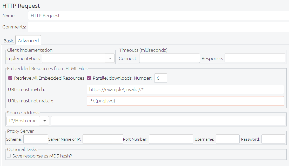 HTTP Request Advanced config fields