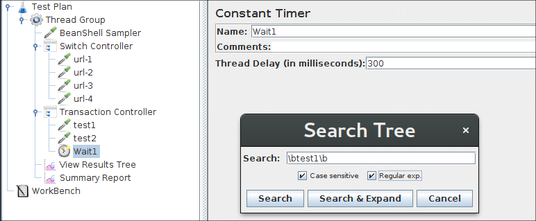 Figure 3 - Search Regexp in TreeView (in this example we search whole word)