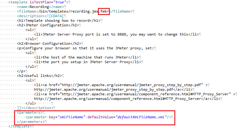 Figure 3 - recording template with parameters
