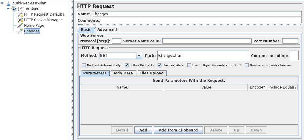 Figure 4.7. HTTP Request for JMeter Changes Page
